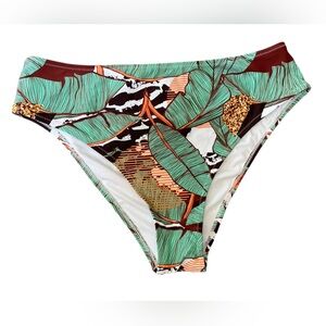 NEW Cupshe Green Orange Black Tropical High Waist Beach Pool Swim Bikini Bottoms